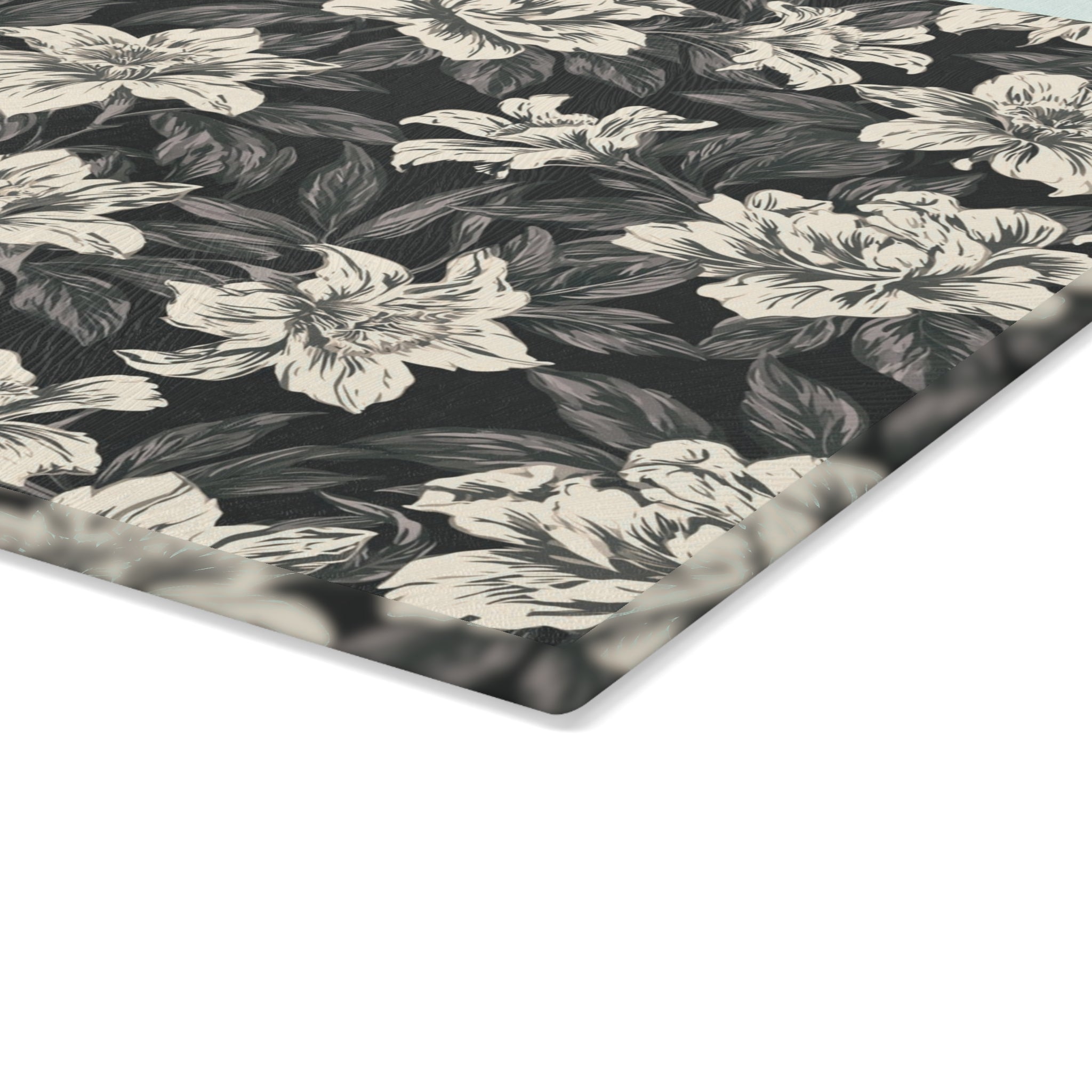 Vintage White Floral Pattern Glass Cutting Board | Botanical Kitchen Decor