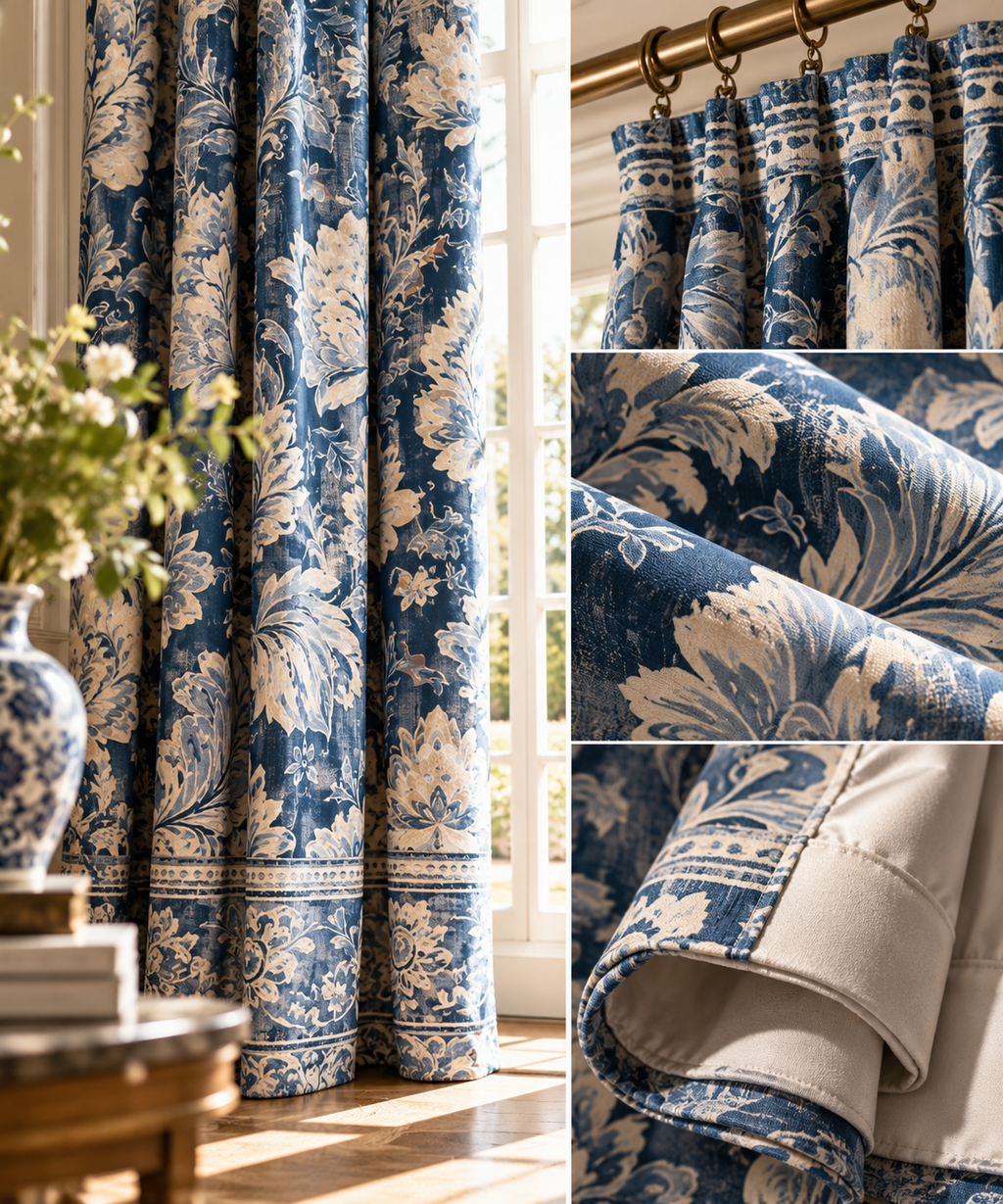 Blue Rose Curtains | 104” W × 84” L