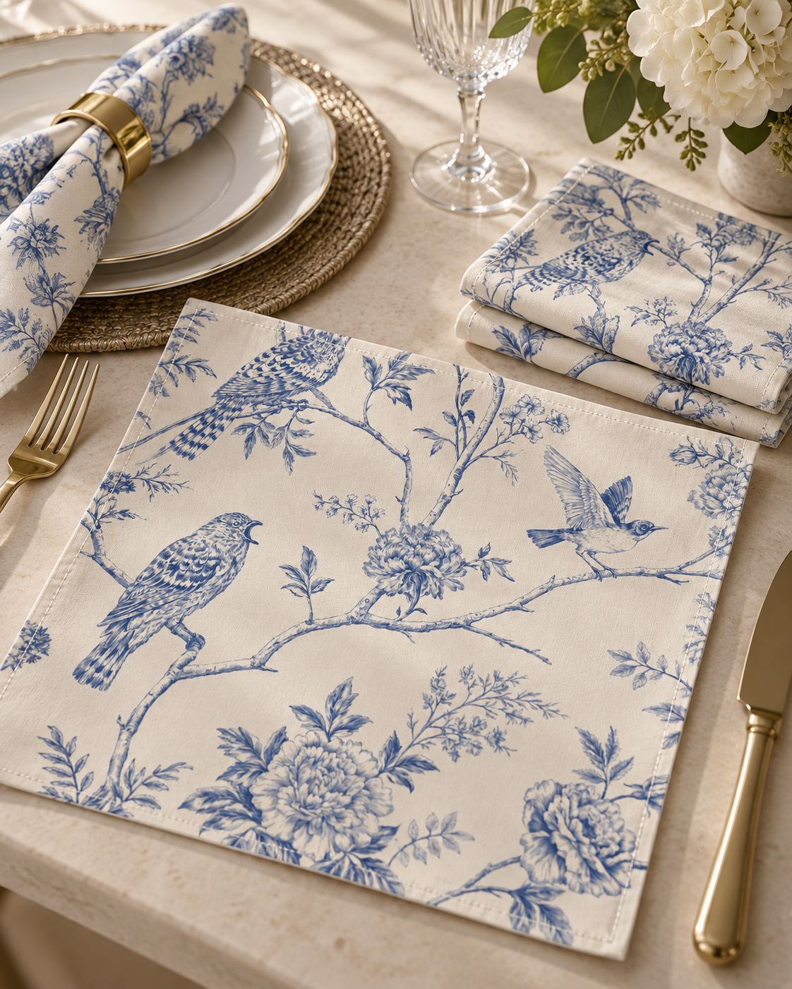 Bree Blue Toile Napkins | Silk, Cotton or Polyester