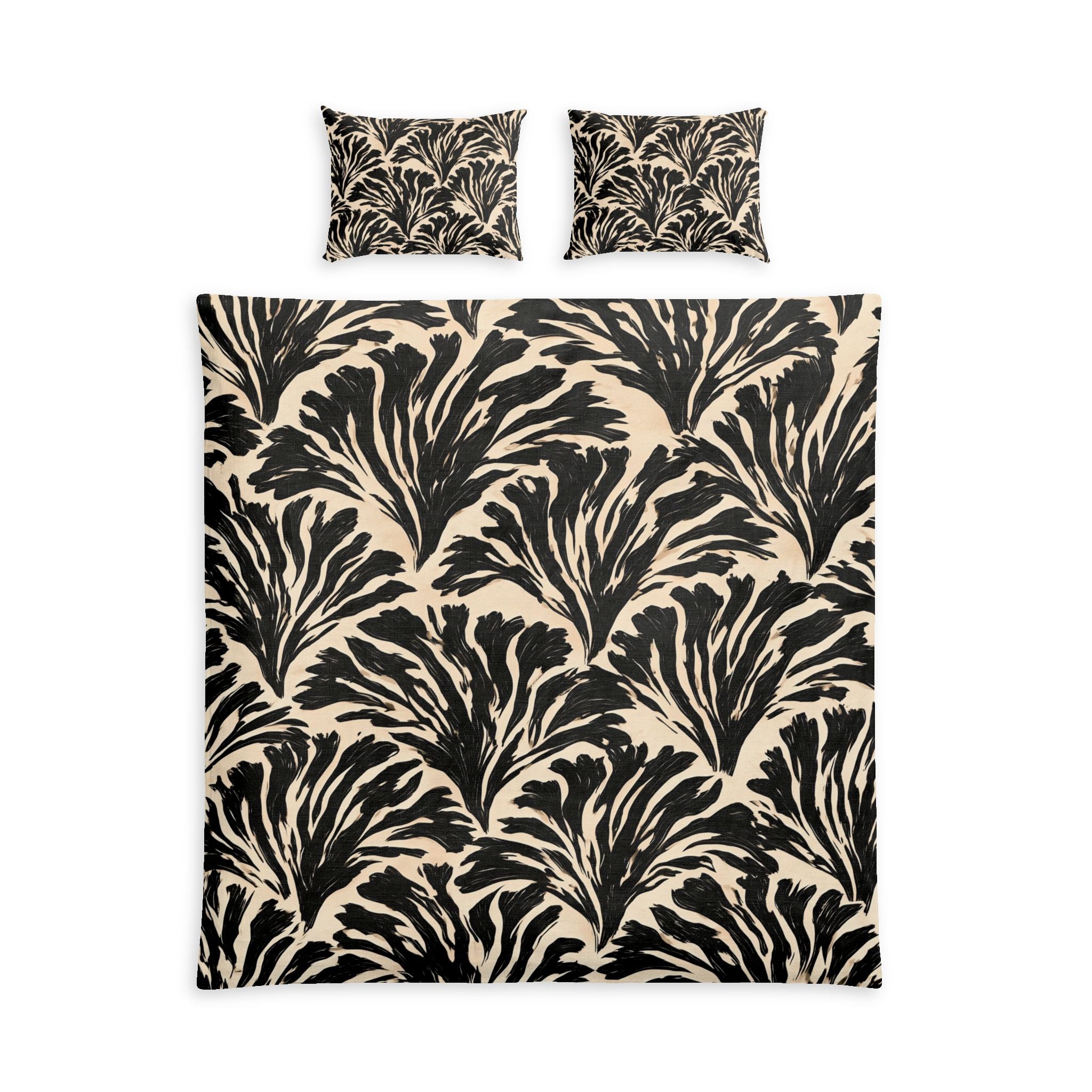 Black Botanical Fern Pattern Cotton Bed Set | Neutral Leaf Duvet Cover