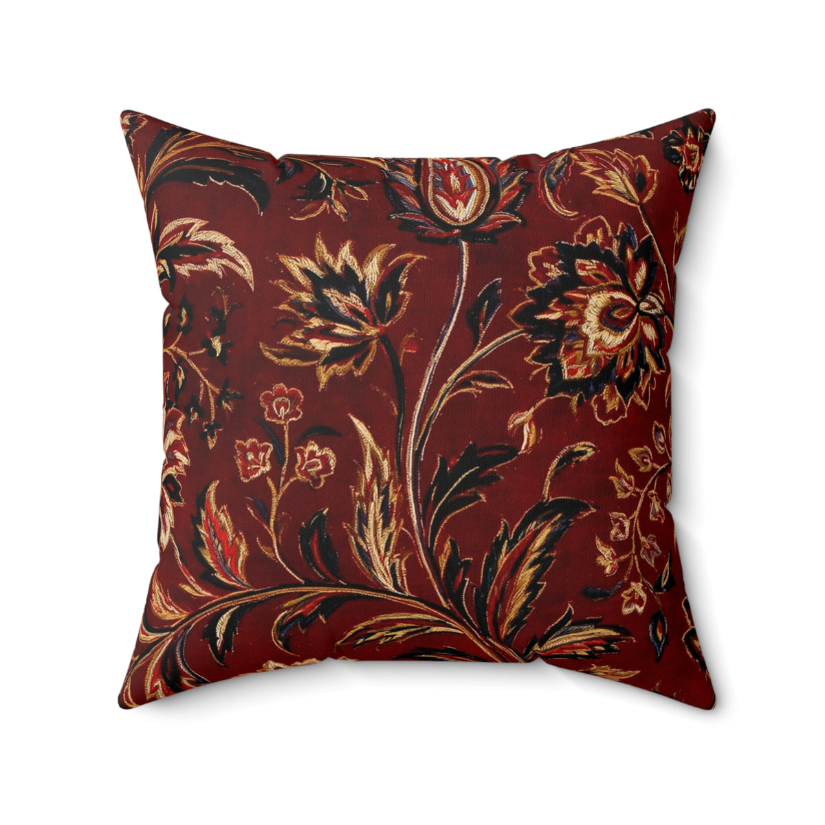 Vintage Floral Pattern Spun Polyester Square Pillow | Burgundy Botanical Throw Pillow