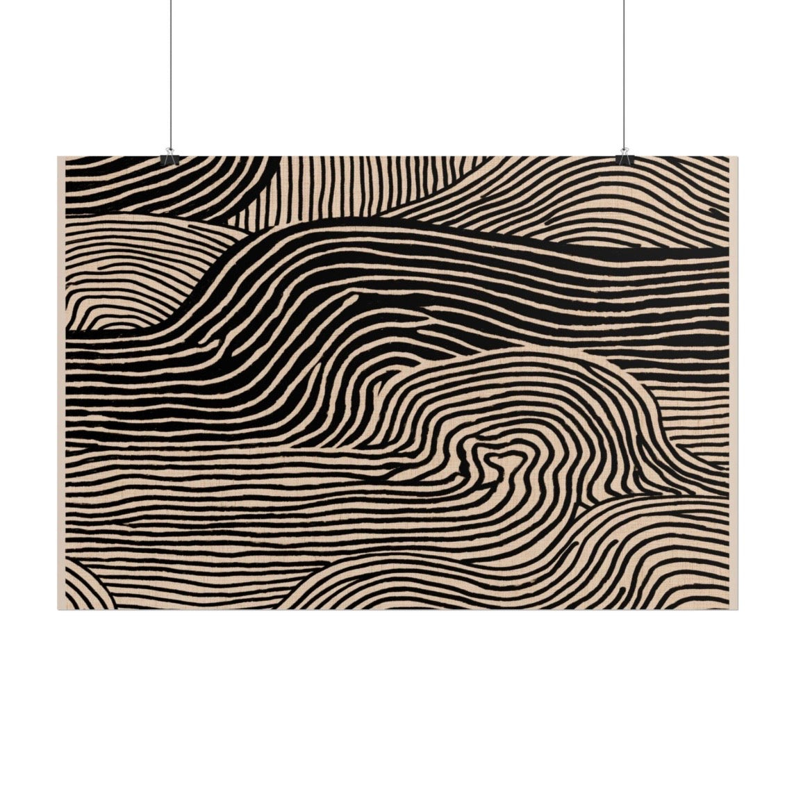 Abstract Wavy Line Pattern Rolled Poster | Minimal Black Beige Wall Art