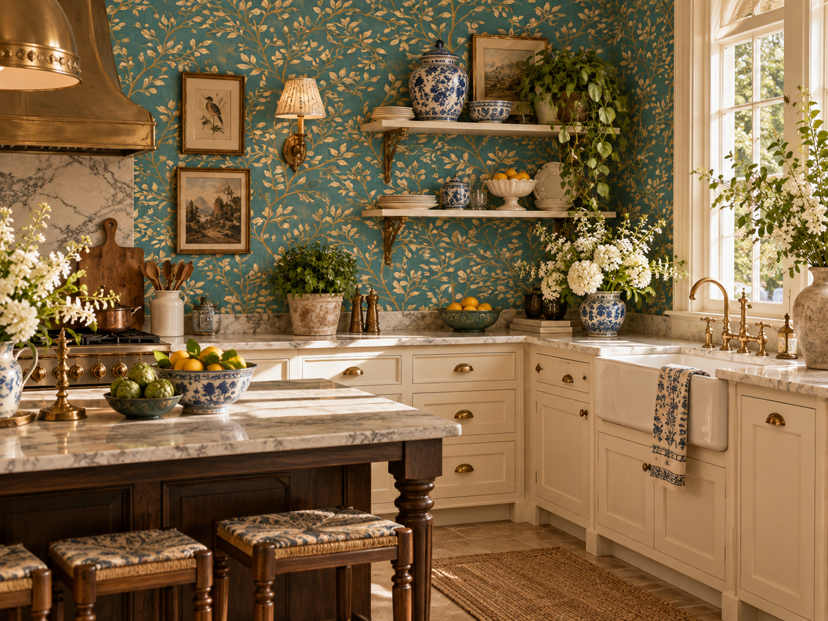 Aurelia Aviary Wallpaper | Teal Botanical Bird Wallpaper | English Country Luxury Wallpaper | Vintage Chinoiserie Wall Decor