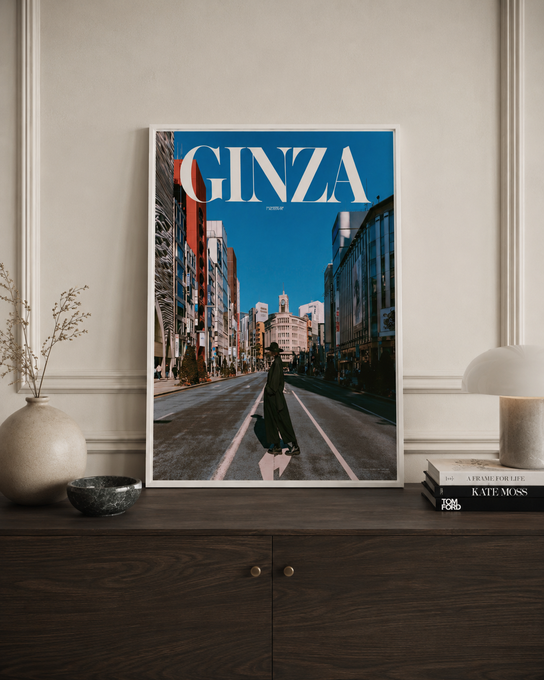 GINZA city street poster with wooden frame | urban photography wall art