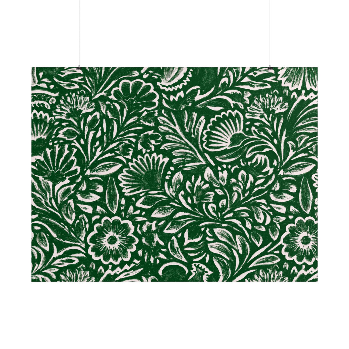 Green Floral Pattern Rolled Poster | Botanical Wall Art