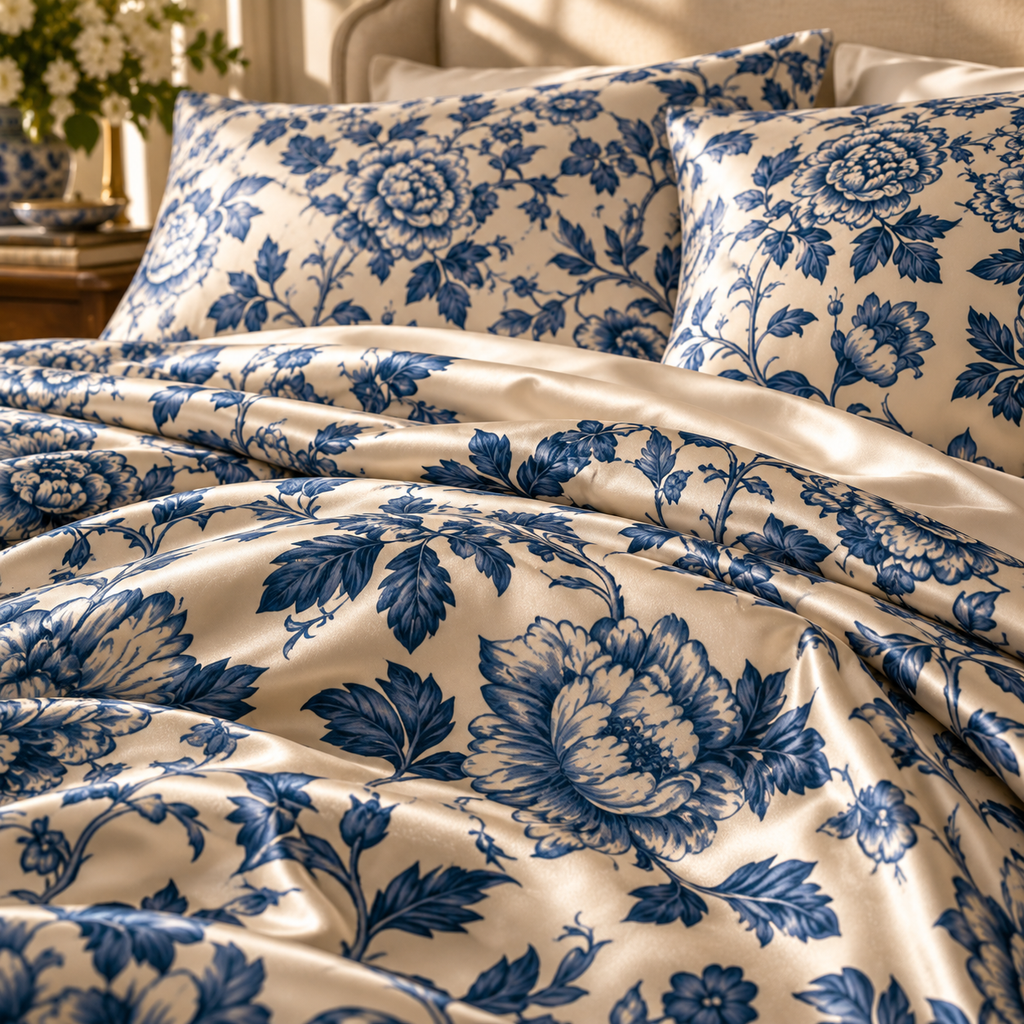 The Chatsworth Blue Floral Silk Duvet Cover Set