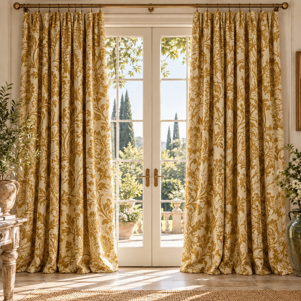 Amelia Chenille Curtains – Interlined Floral Pair, 104”W × 84”L
