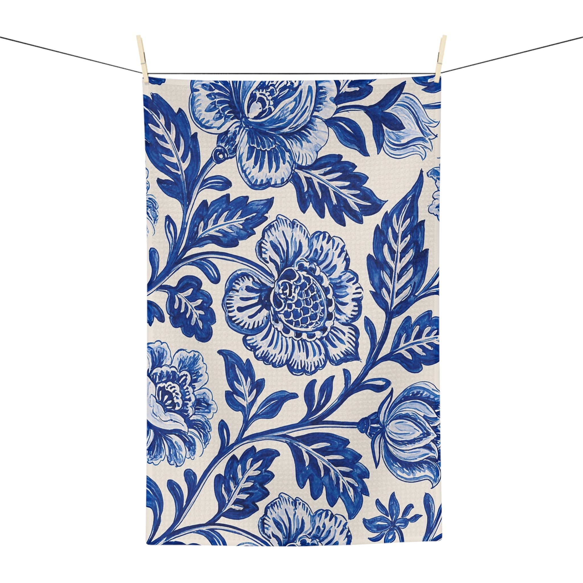 Blue Floral Pattern Microfiber Tea Towel | Delft Style Botanical Print