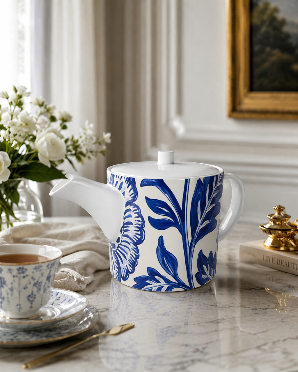 Cobalt Garden Bone China Teapot