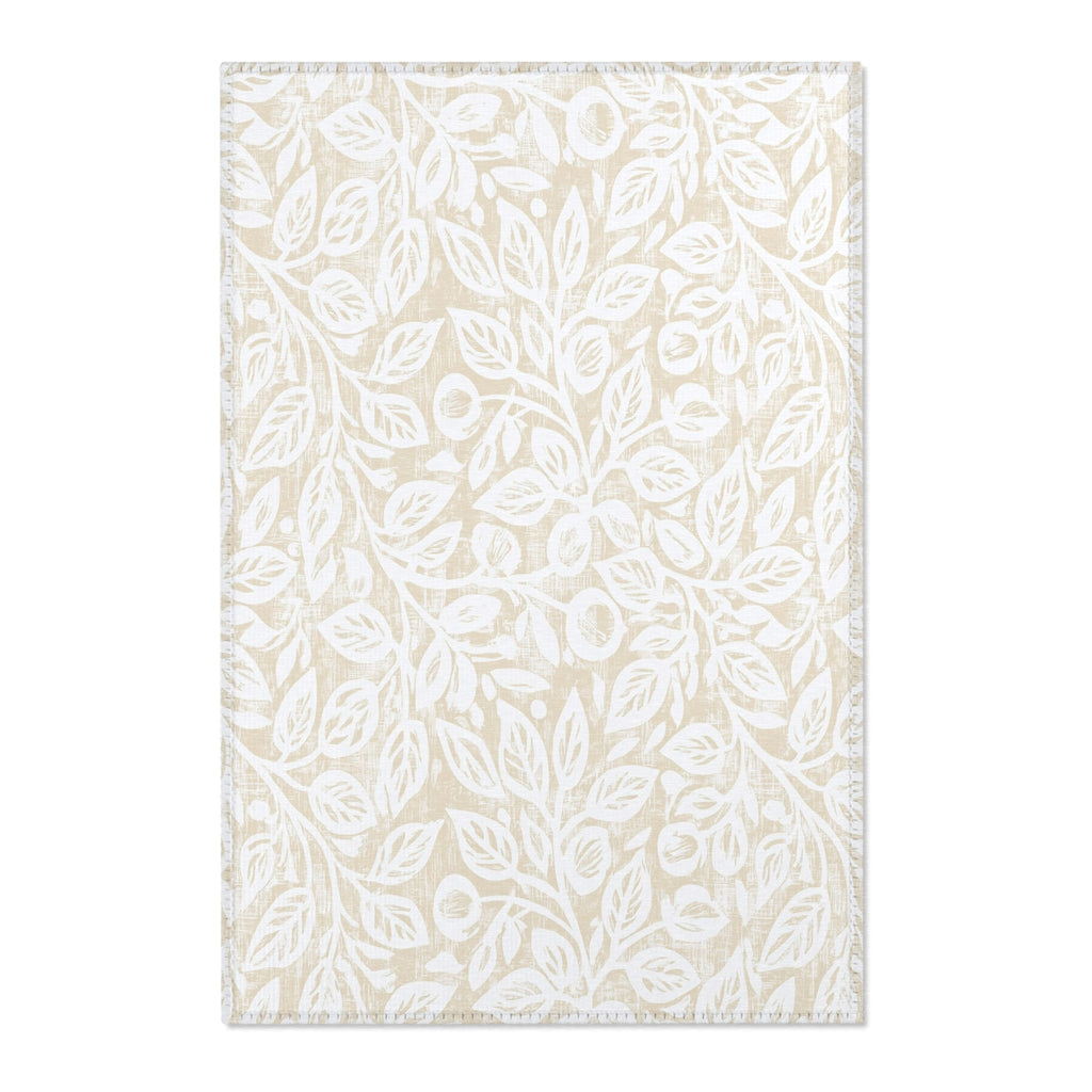 Neutral Leaf Pattern Area Rug | Beige White Botanical Floor Accent