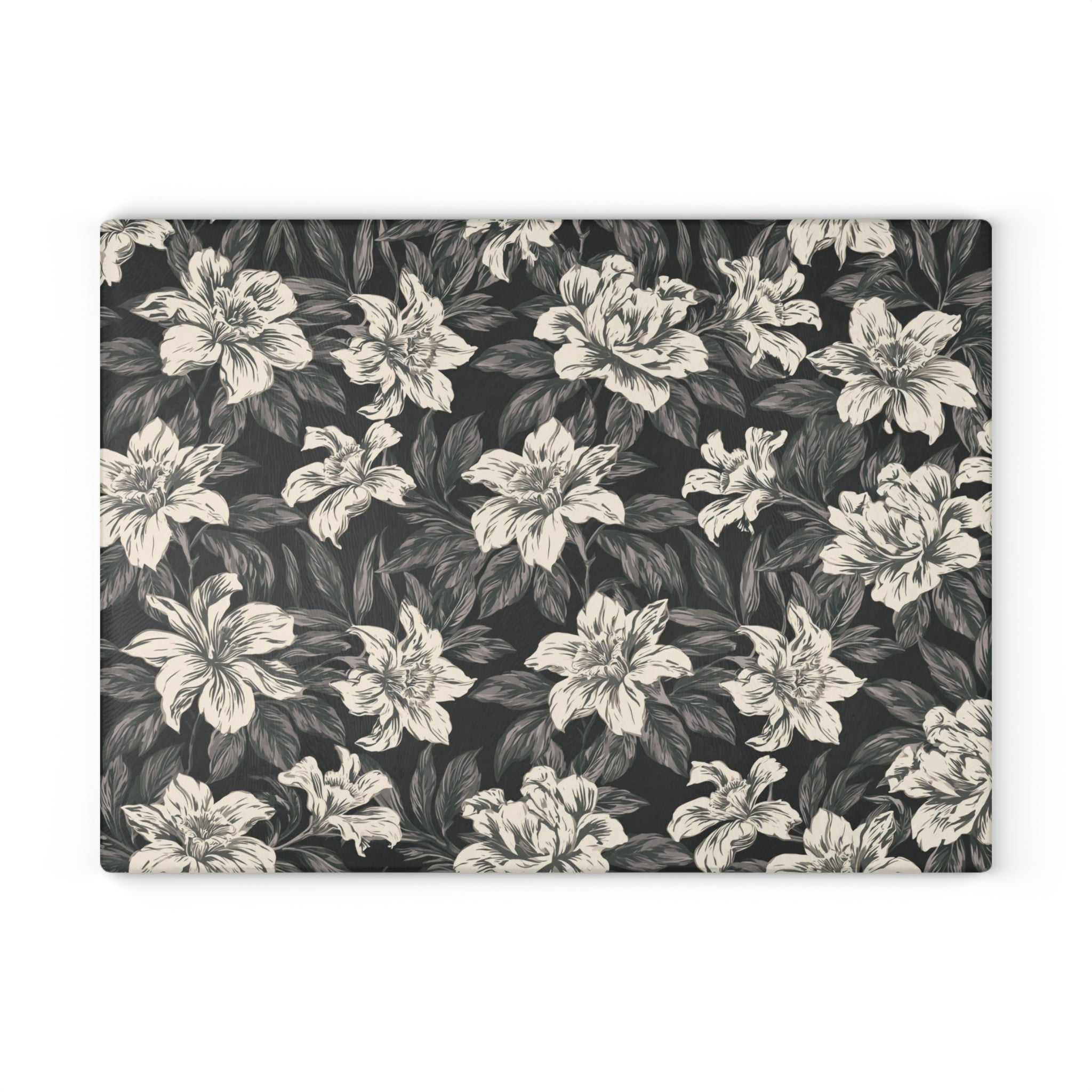 Vintage White Floral Pattern Glass Cutting Board | Botanical Kitchen Decor