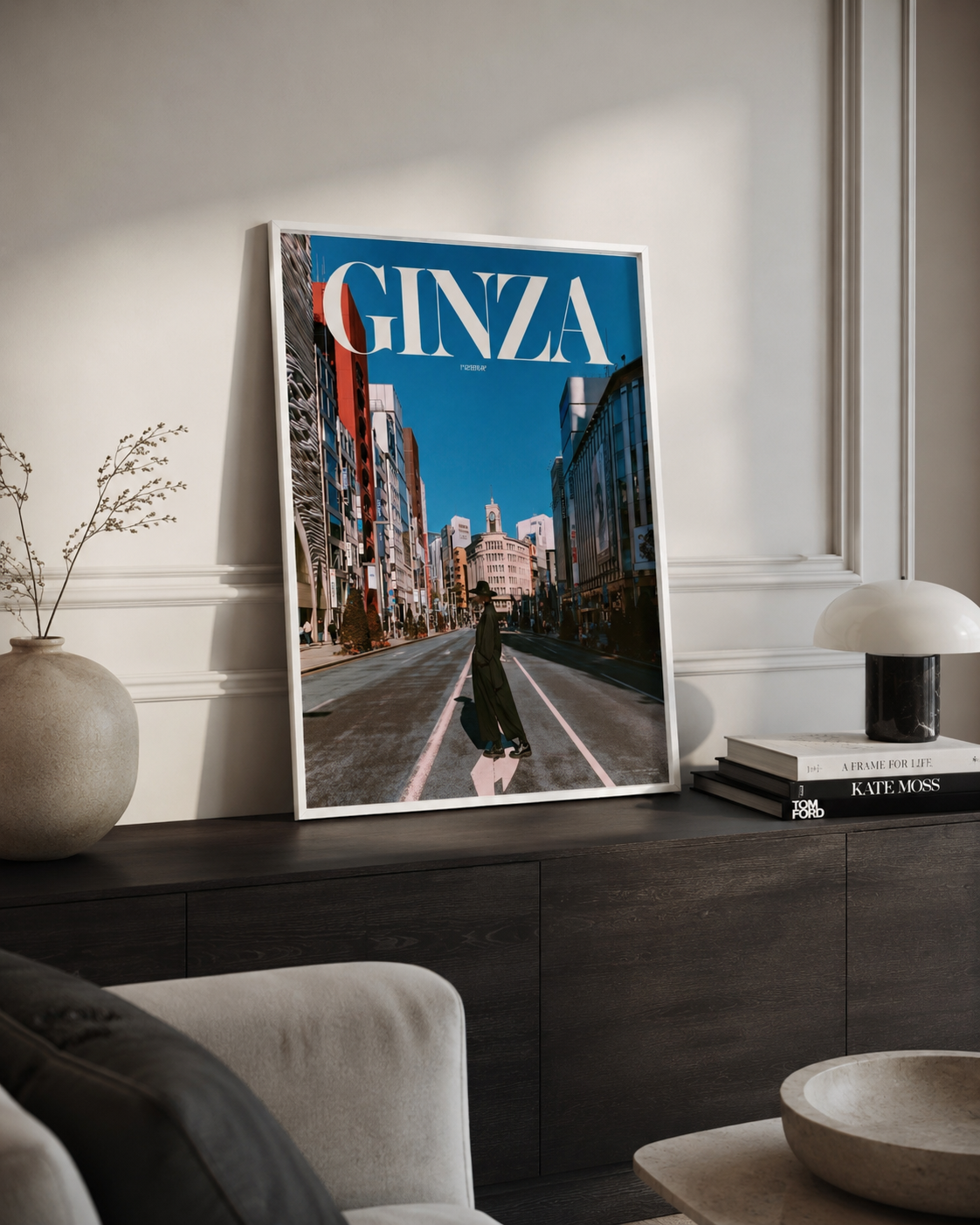 GINZA city street poster with wooden frame | urban photography wall art