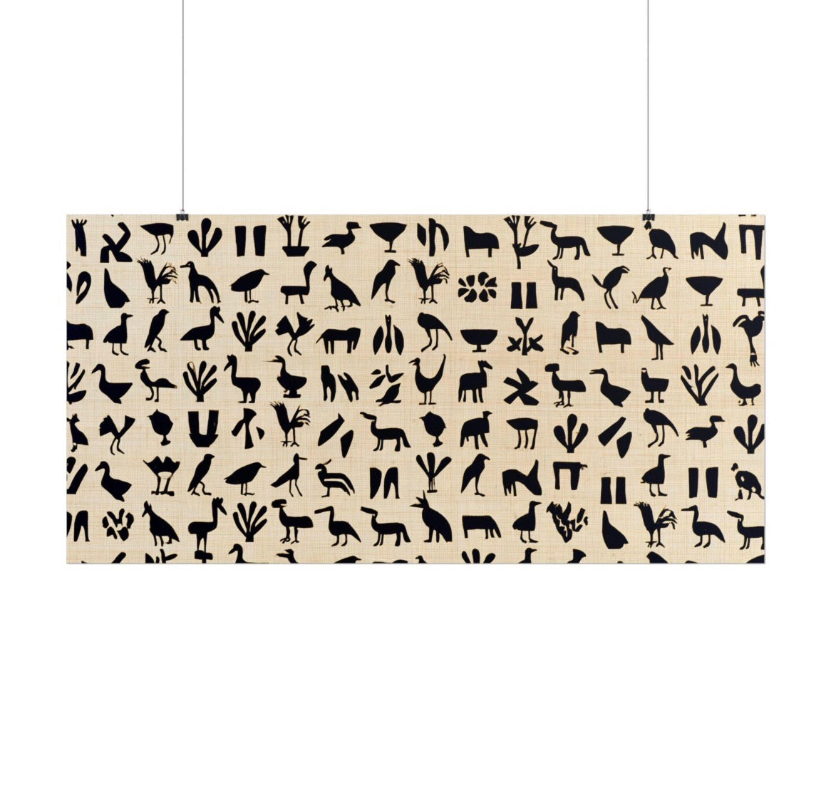 Ancient Egyptian Hieroglyph Animal Pattern Rolled Poster | Black on Parchment