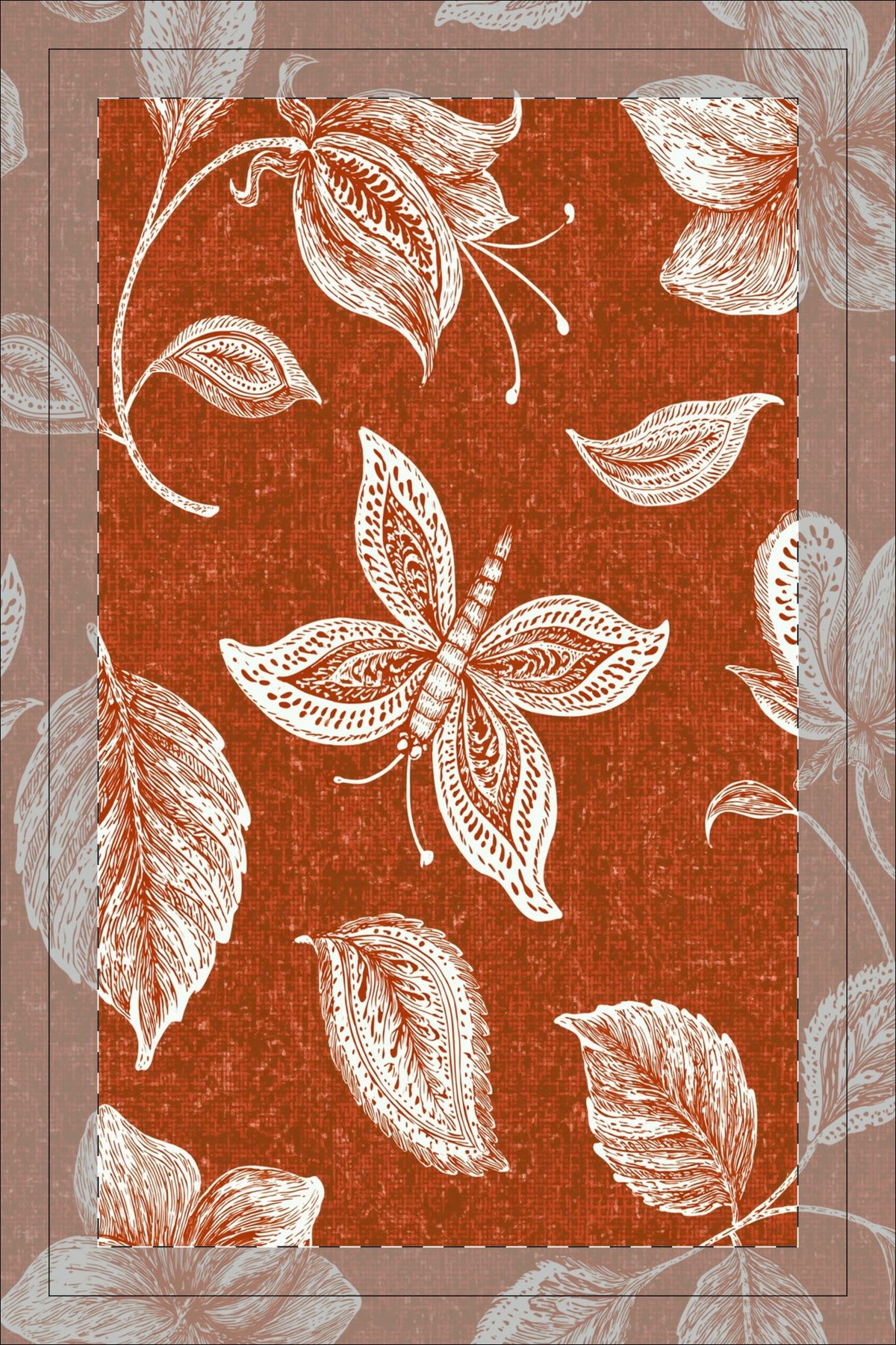 Autumn Floral Leaves Tea Towel | Rust Waffle Double-Sided Kitchen Towel