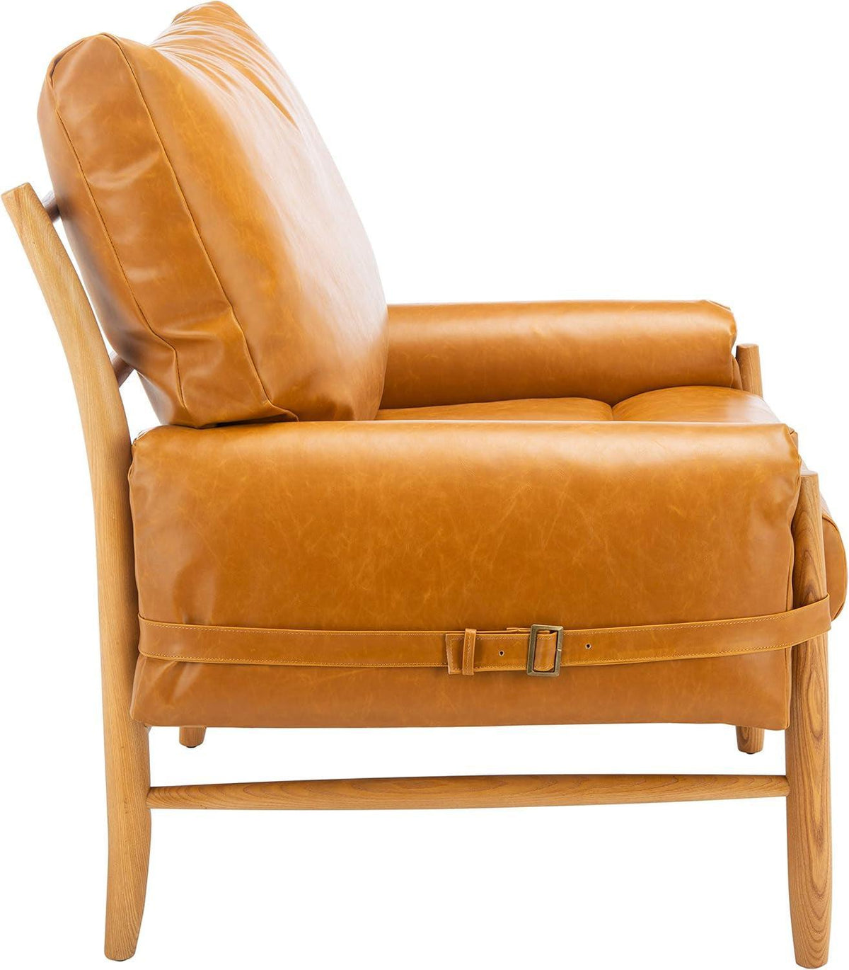 Mid-Century Arm Chair Caramel PU Leather Upholstery-3