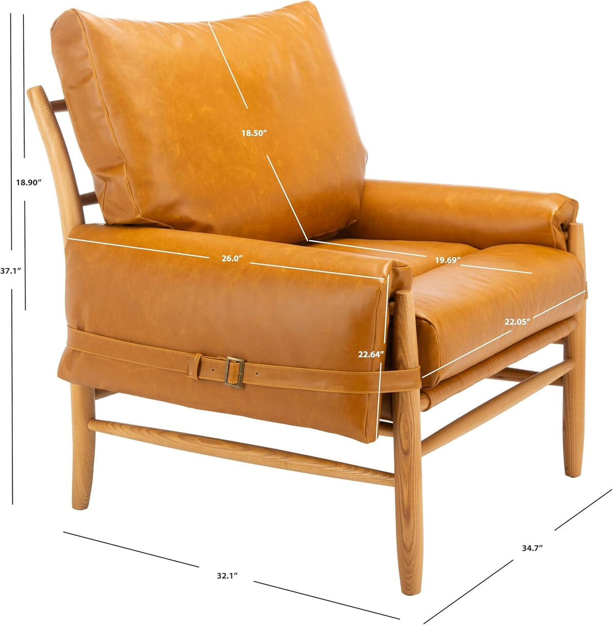 Mid-Century Arm Chair Caramel PU Leather Upholstery-2