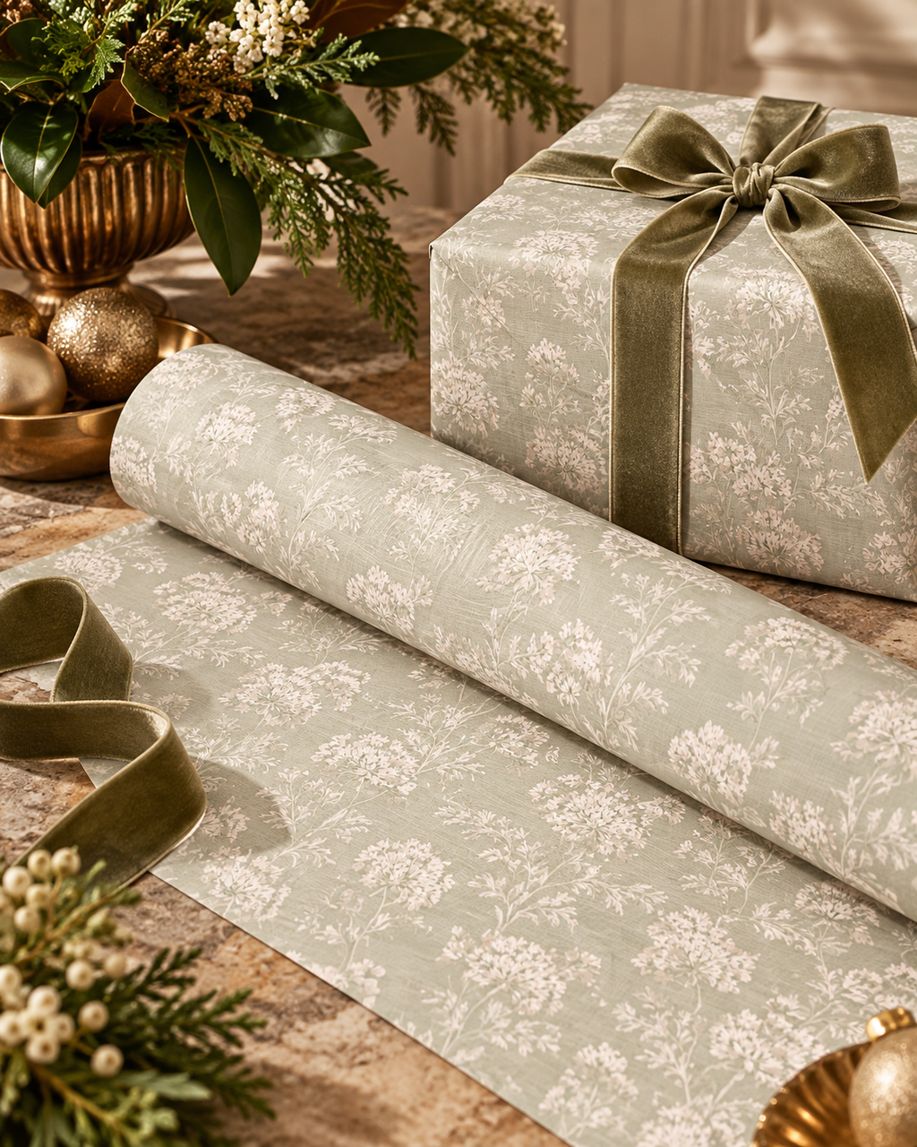 Vintage Floral Toile Wrapping Paper Roll | Gift Wrap