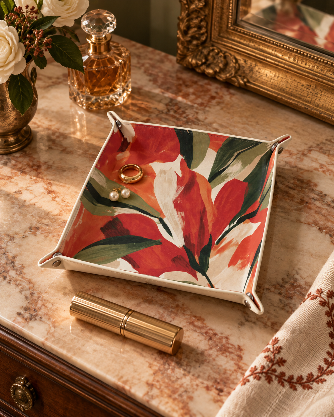 Sienna Bloom Leather Trinket Tray