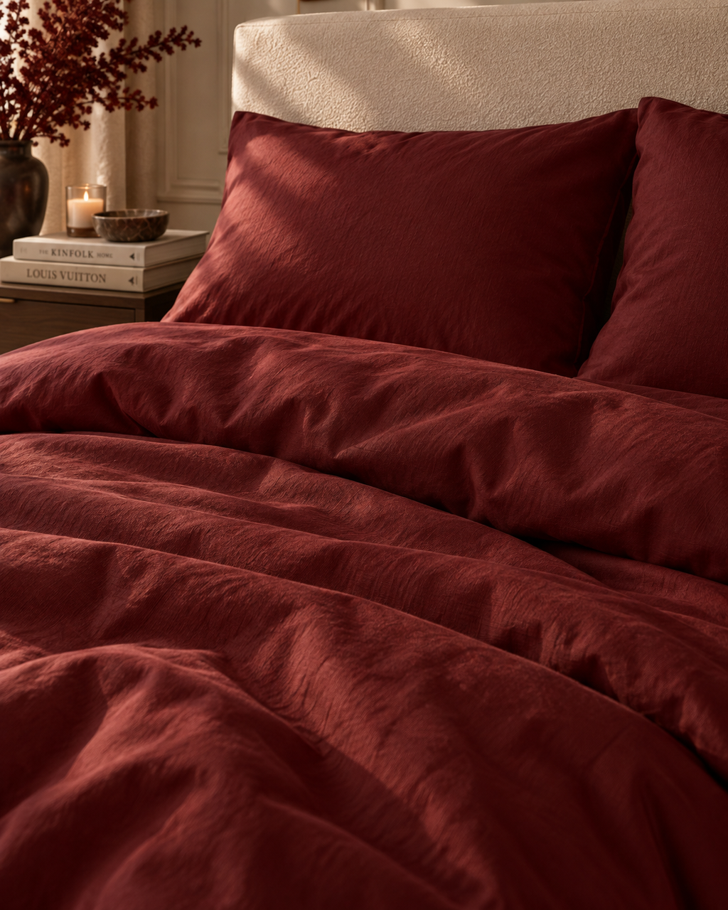 Solid Burgundy Cotton Duvet Cover Set | Bed Linen
