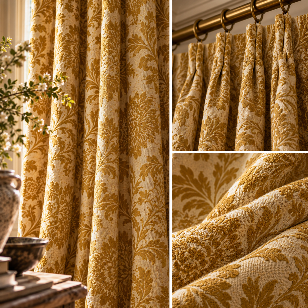 Amelia Chenille Curtains – Interlined Floral Pair, 104”W × 84”L