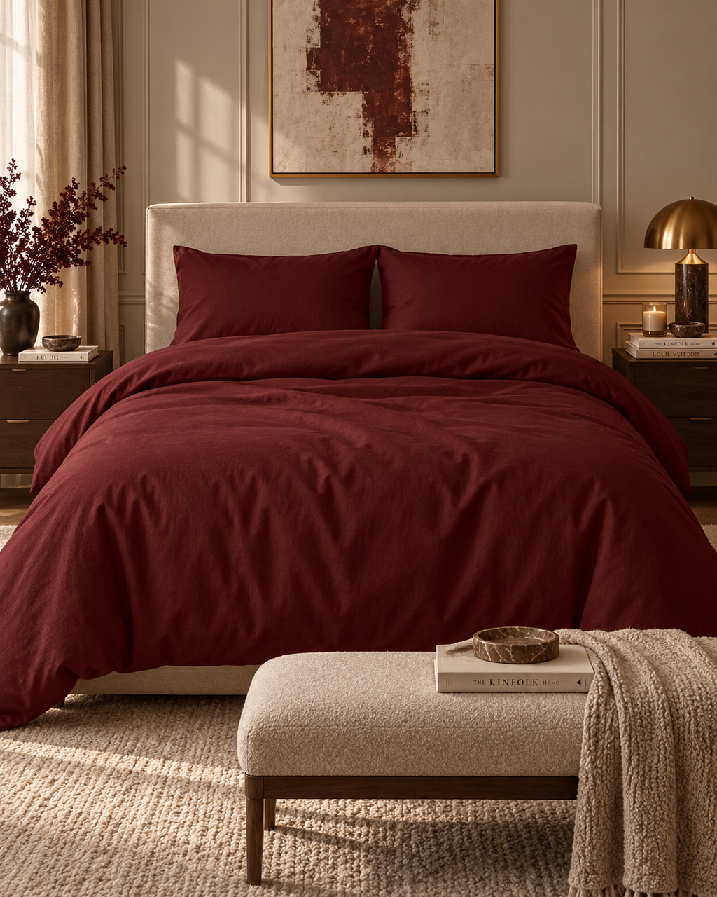 Solid Burgundy Cotton Duvet Cover Set | Bed Linen