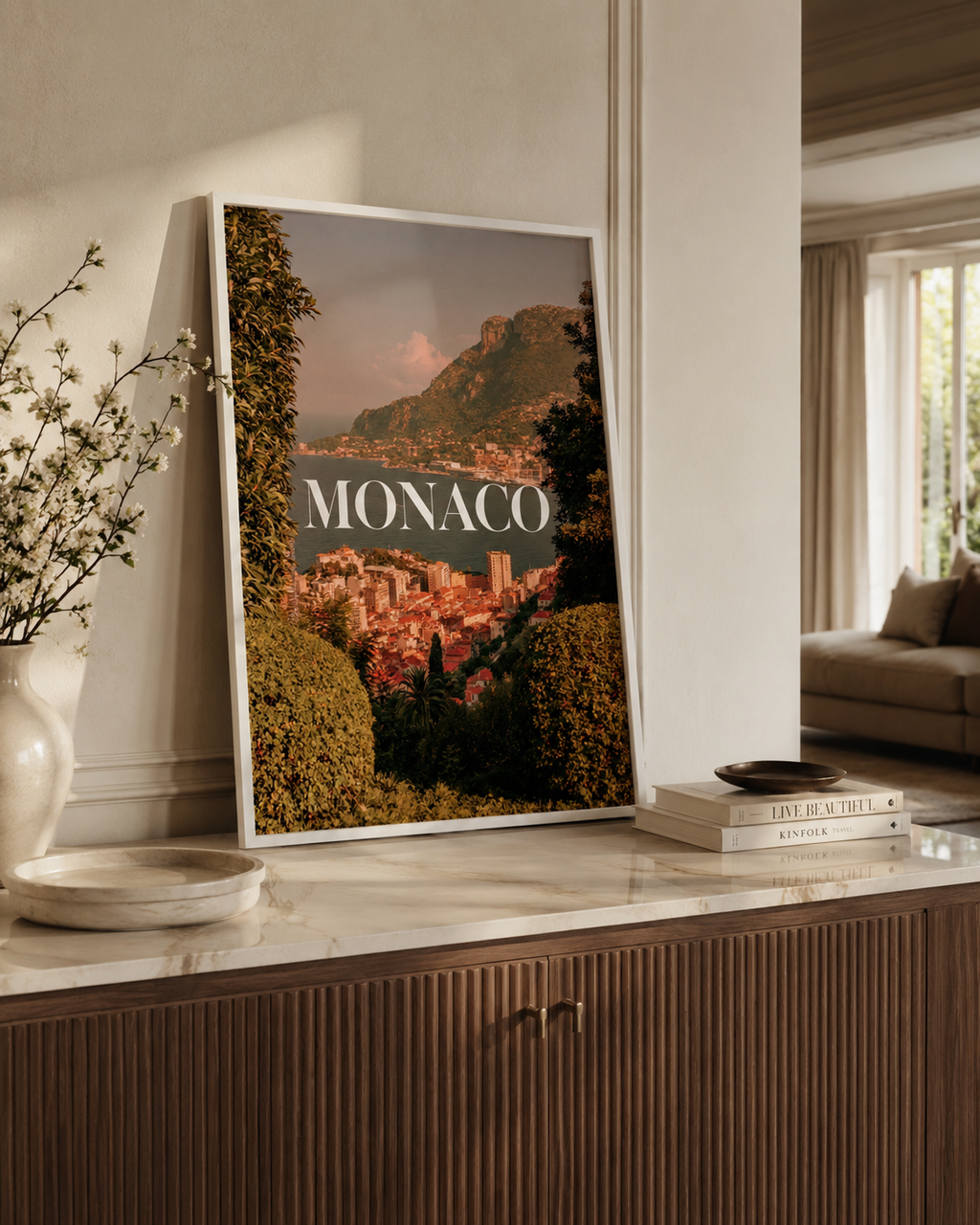 Monaco Coastal Cityscape Poster framed