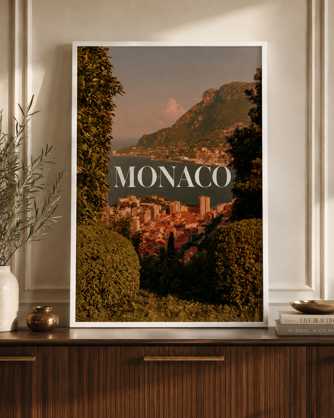 Monaco Coastal Cityscape Poster framed