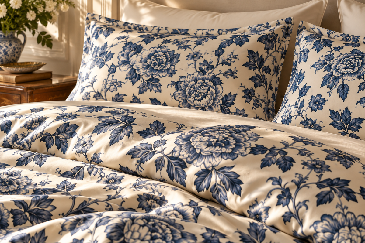 The Chatsworth Blue Floral Silk Duvet Cover Set