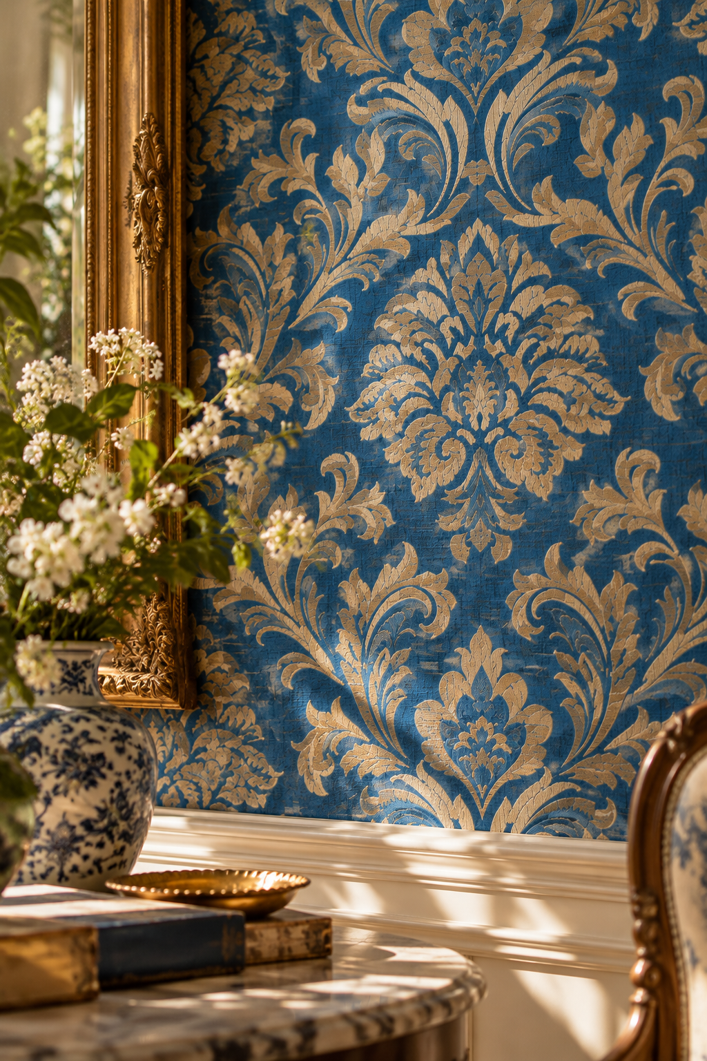 Palazzo No. 8 | Blue & Antique Gold Wallpaper
