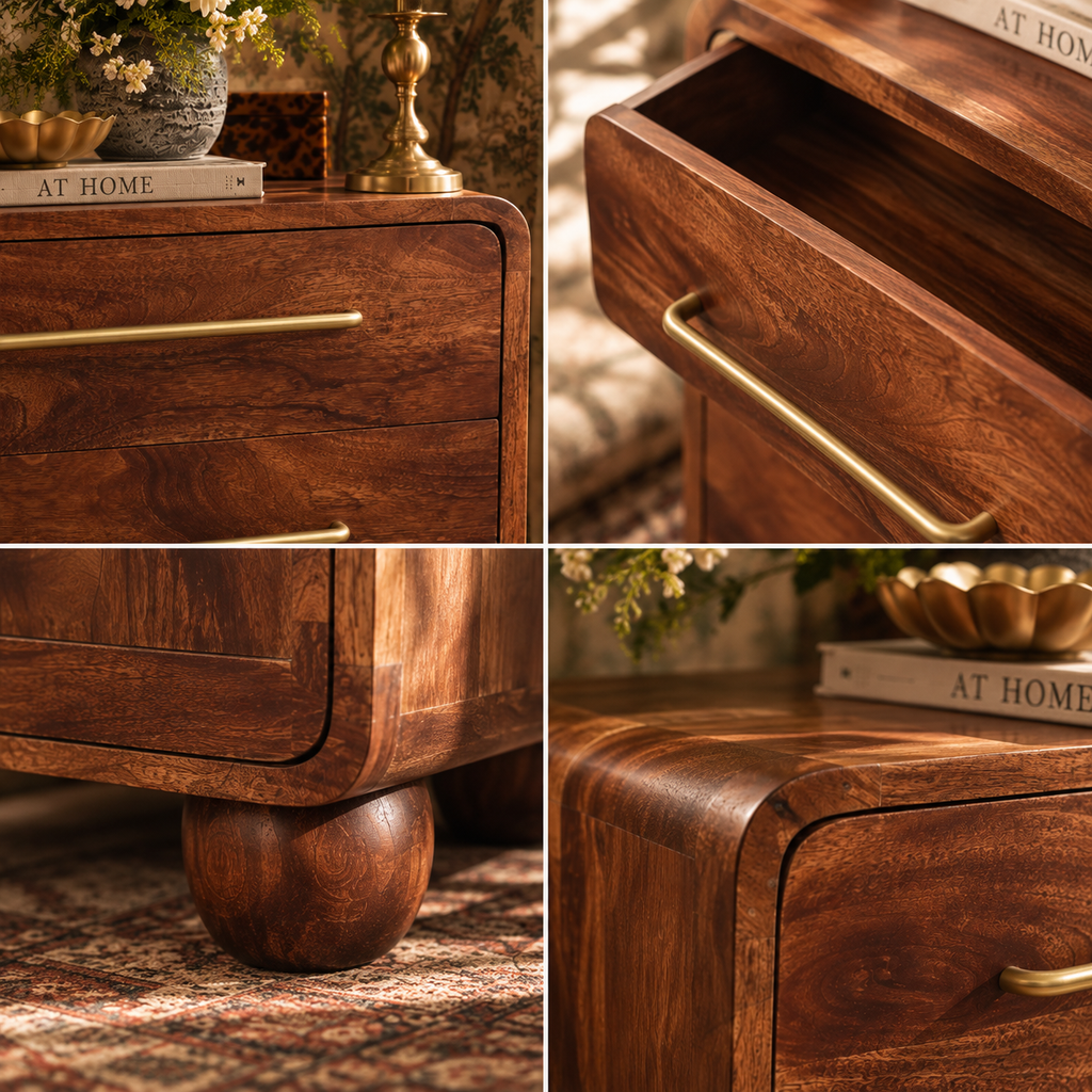Monty Rounded 3-Drawer Chest in Solid Mango Wood | Winewood Oak