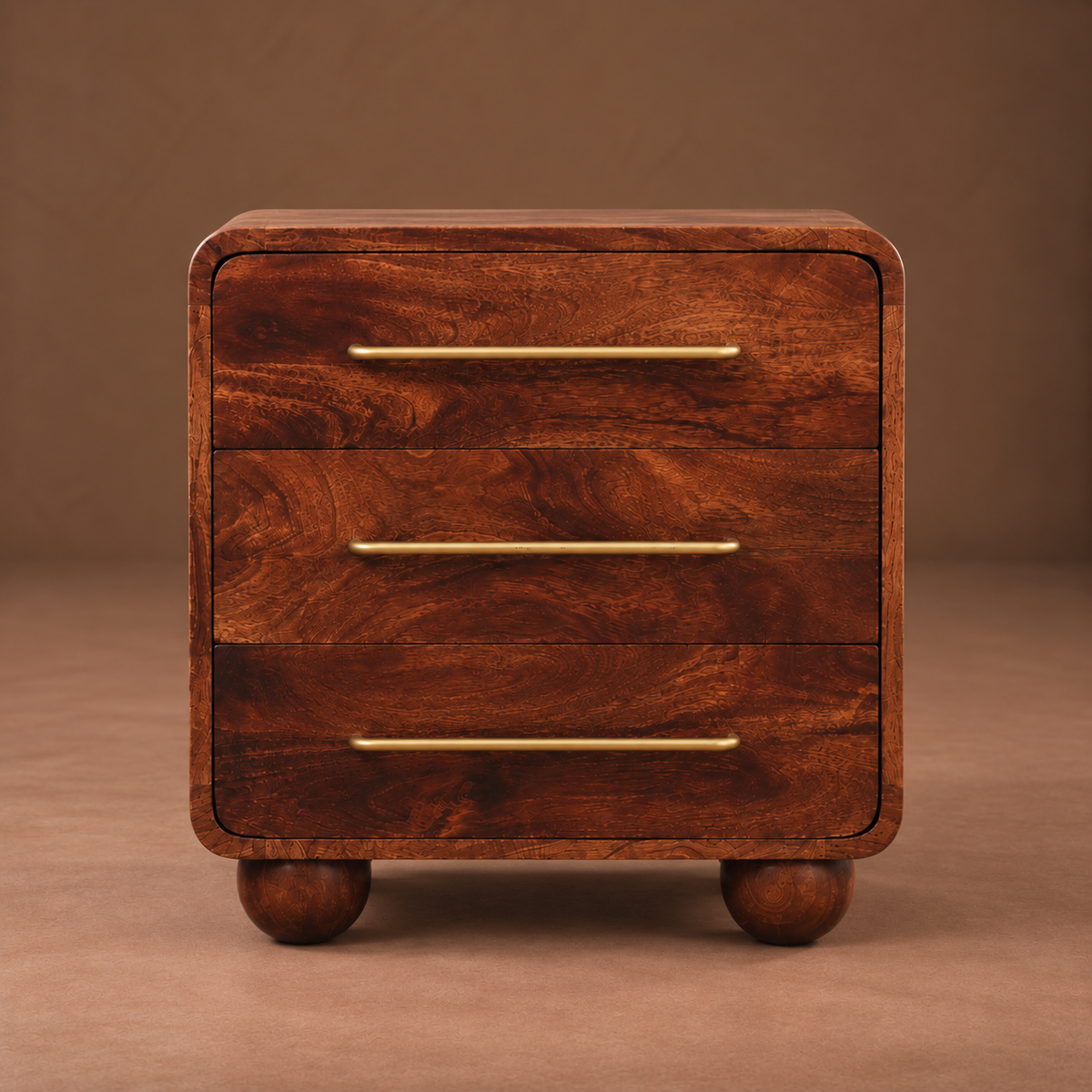 Monty Rounded 3-Drawer Chest in Solid Mango Wood | Winewood Oak