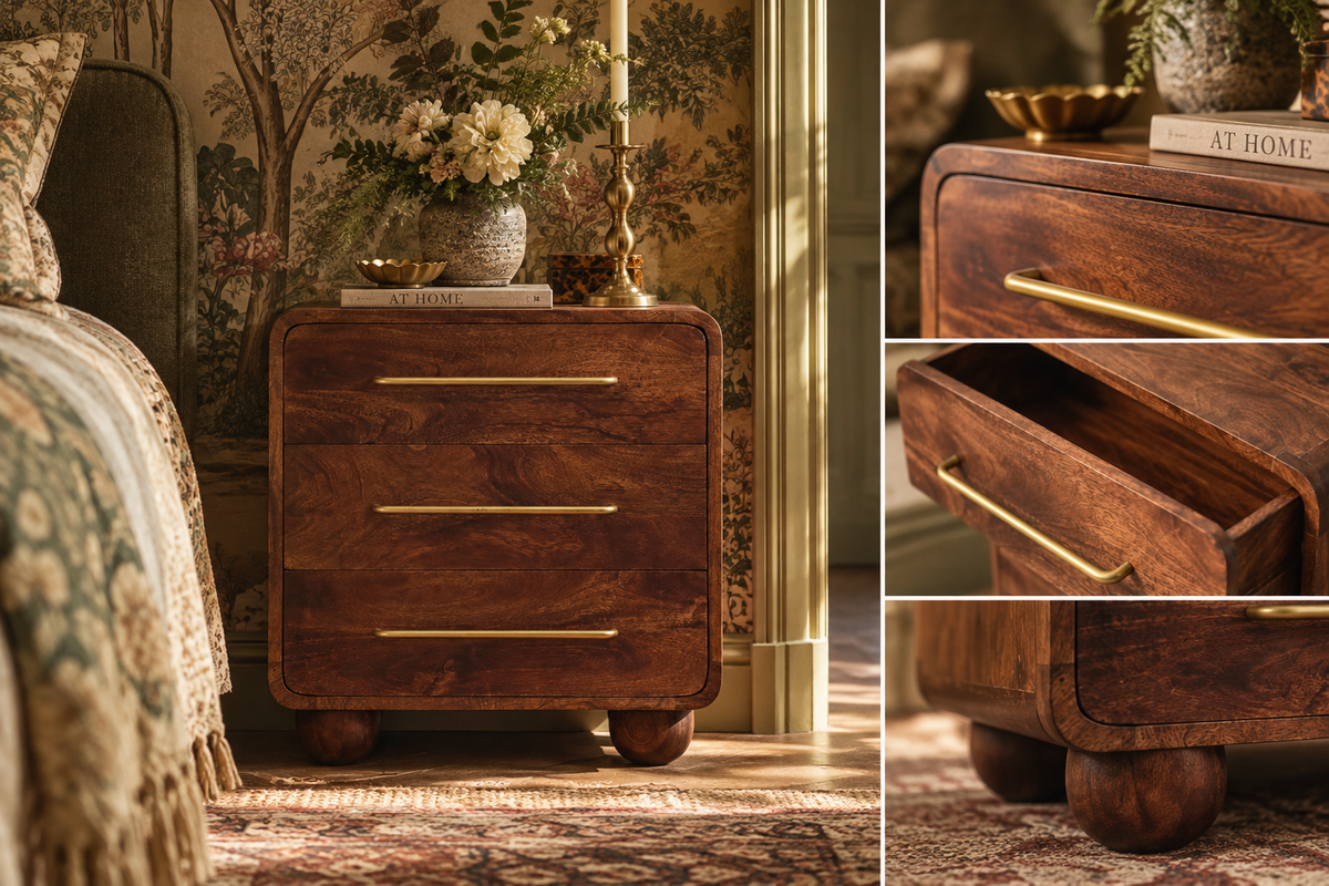 Monty Rounded 3-Drawer Chest in Solid Mango Wood | Winewood Oak