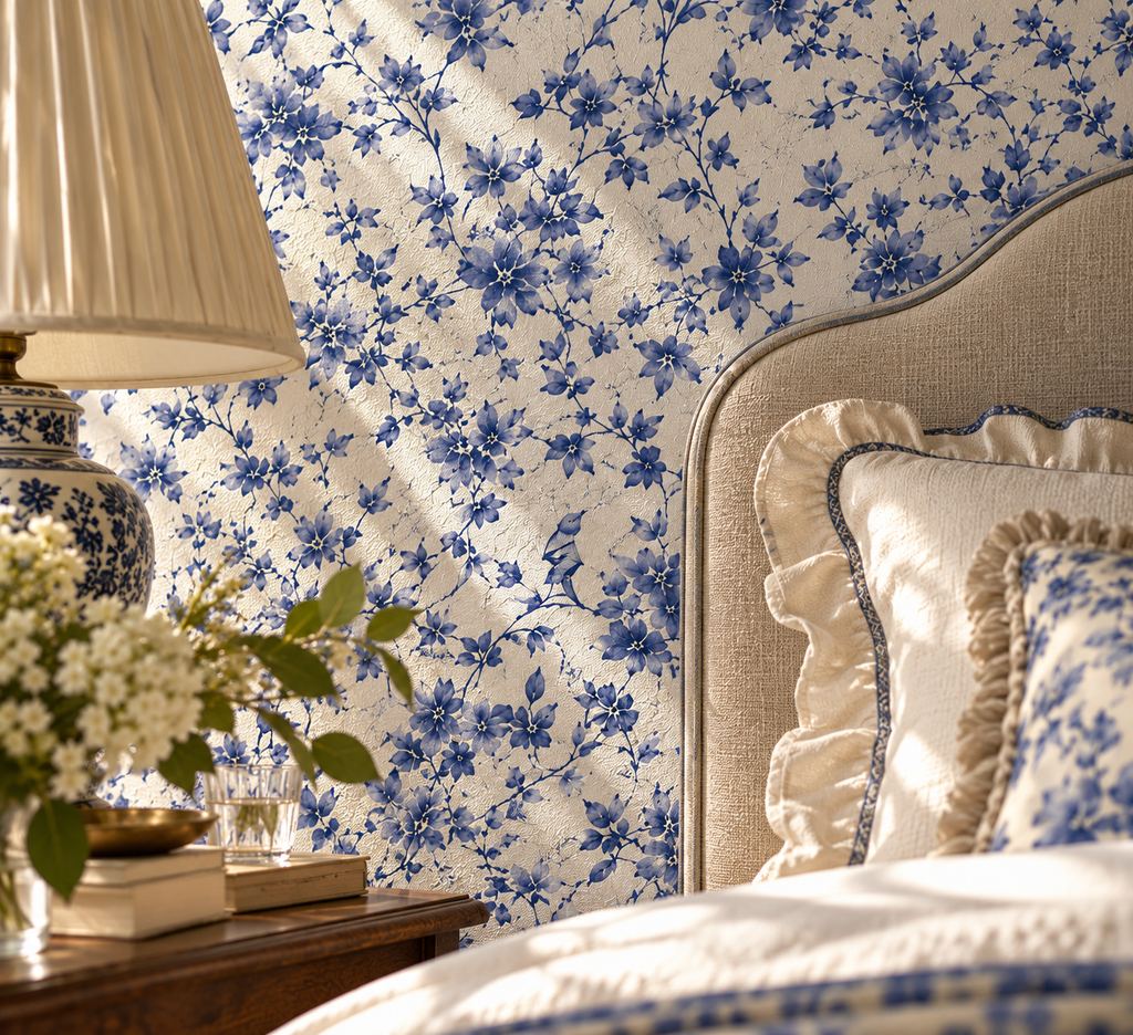 Cecily Blue Botanical Wallpaper