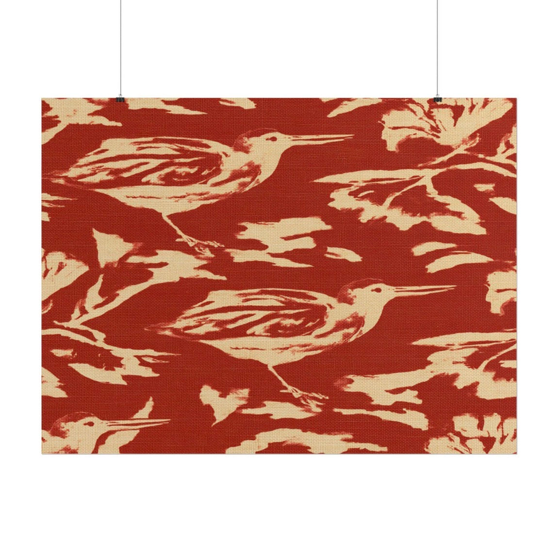 The Terracotta Aviary — Terracotta Bird Wall Art, Red & Cream Botanical Poster, Large 54x36 Unframed European Home Decor