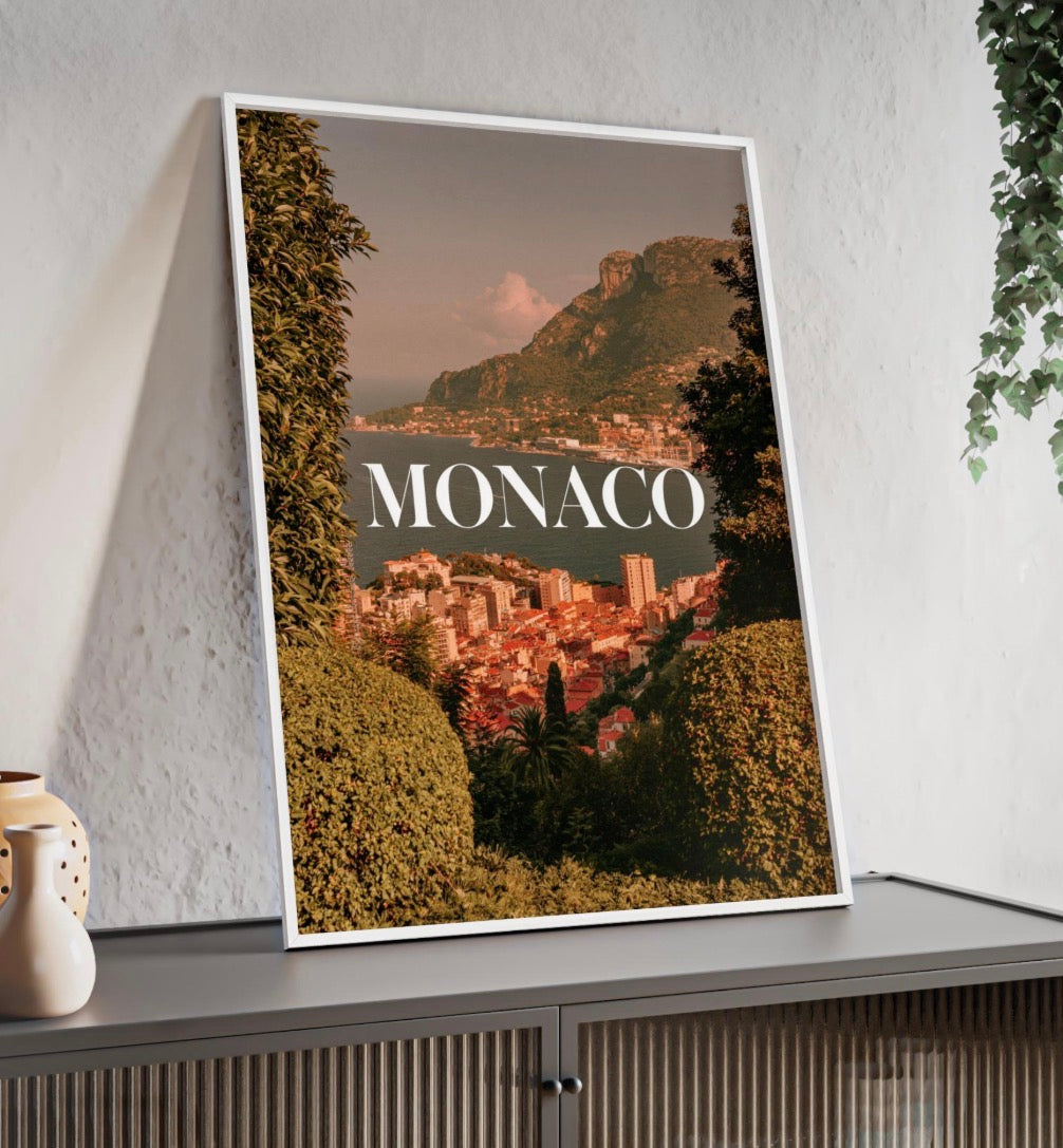 Monaco Coastal Cityscape Poster framed