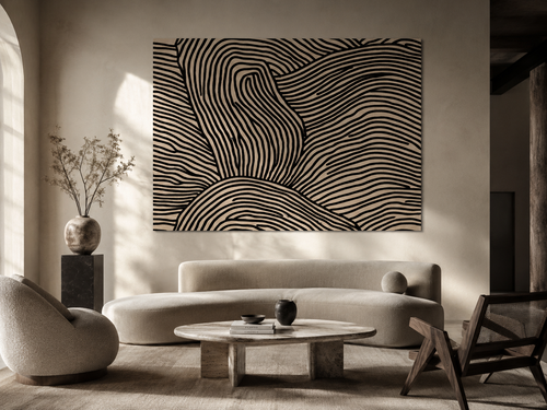 Abstract Wavy Line Pattern Rolled Poster | Minimal Black Beige Wall Art