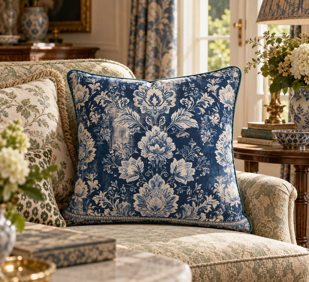 Beatrice Blue Velvet Cushion | English Country House