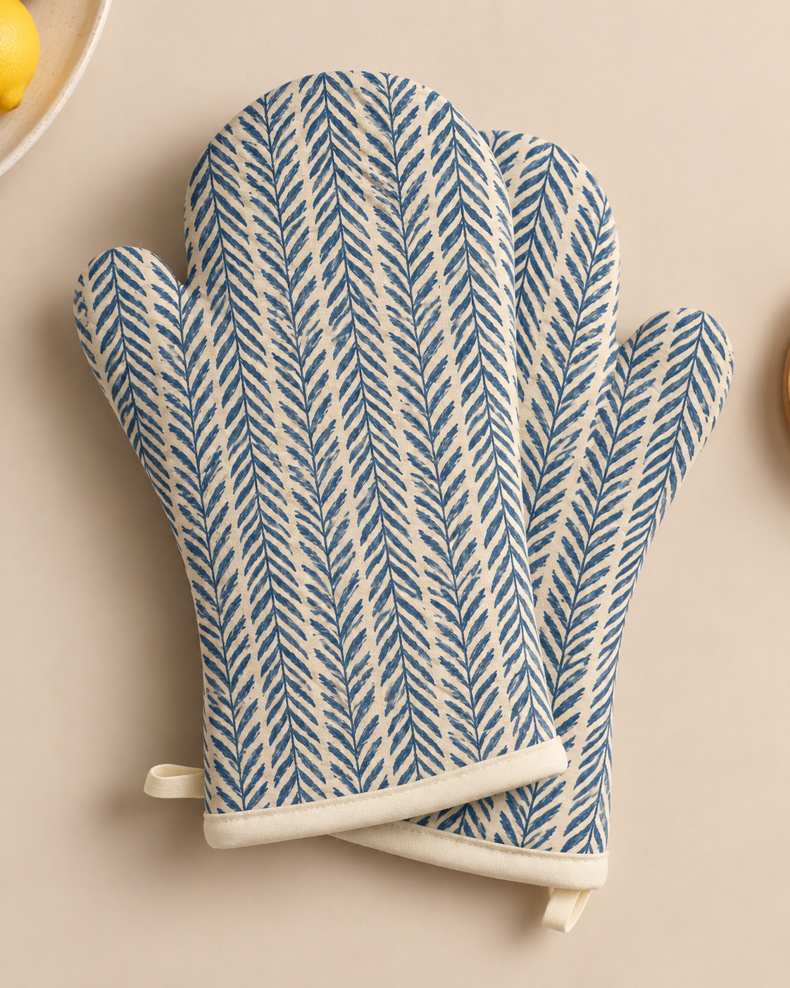 Blue Botanical Herringbone Mitt