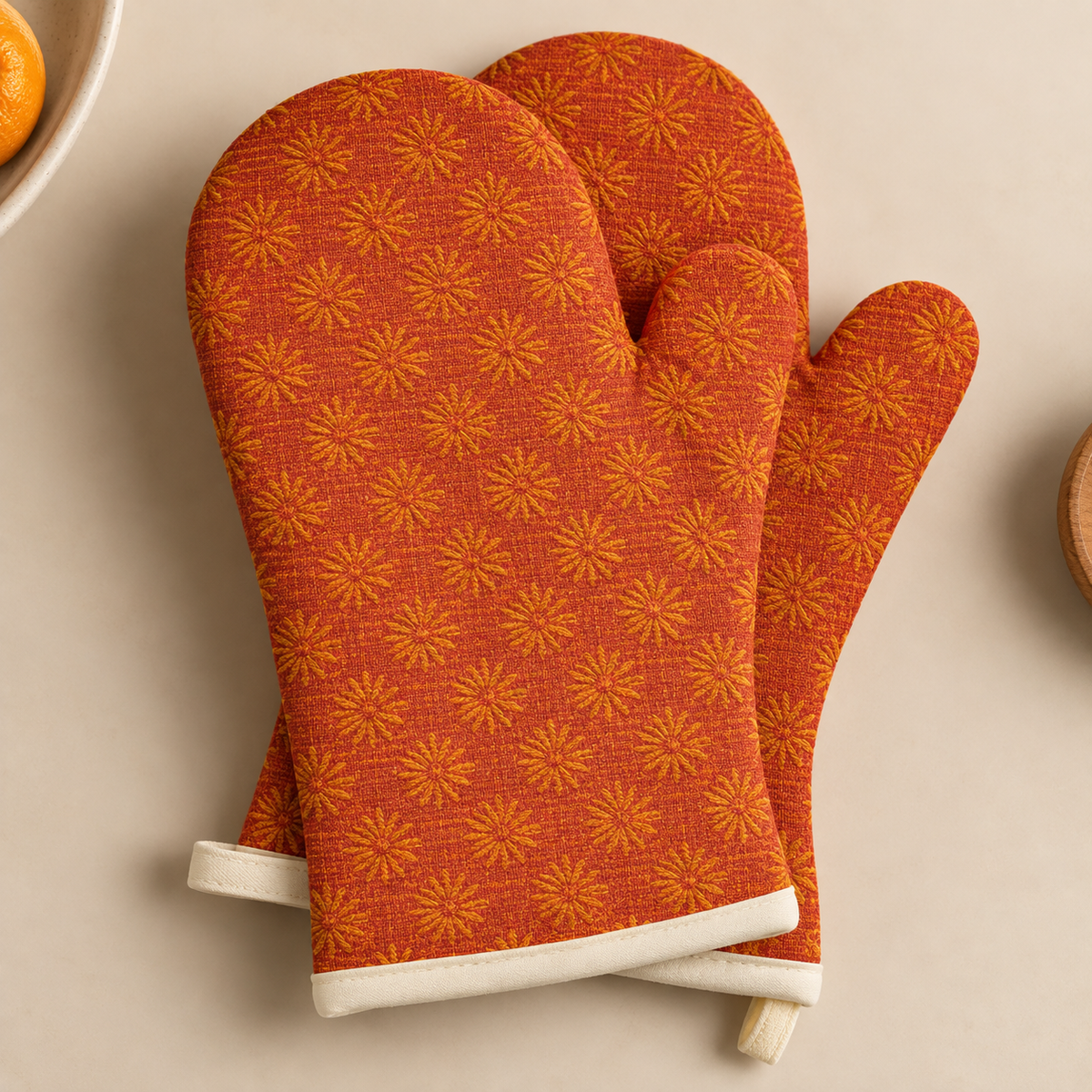 Saffron Bloom Designer Oven Mitt