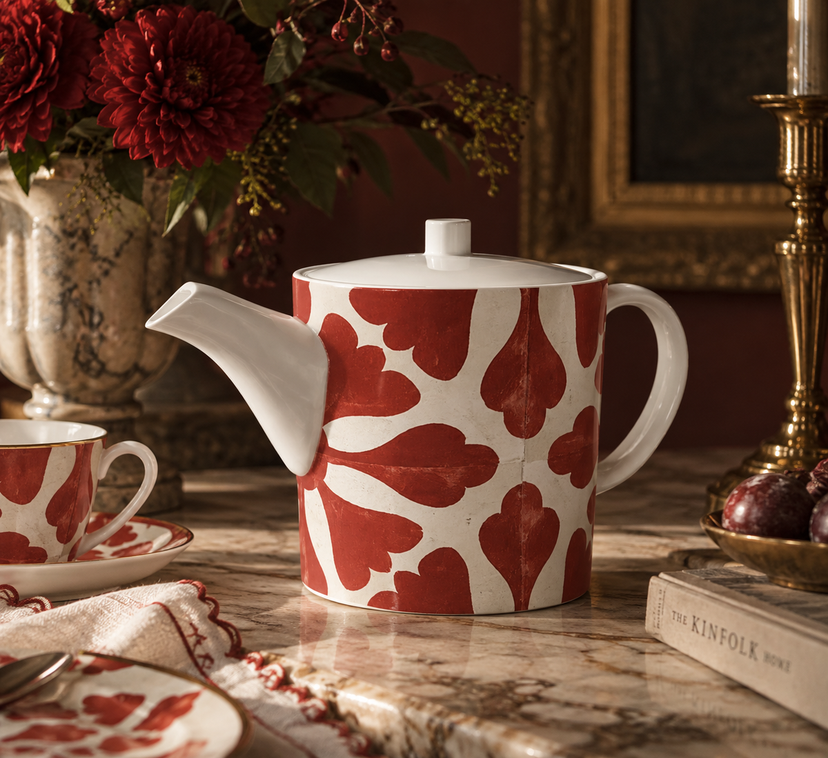 Rosso Fiore Bone China Teapot