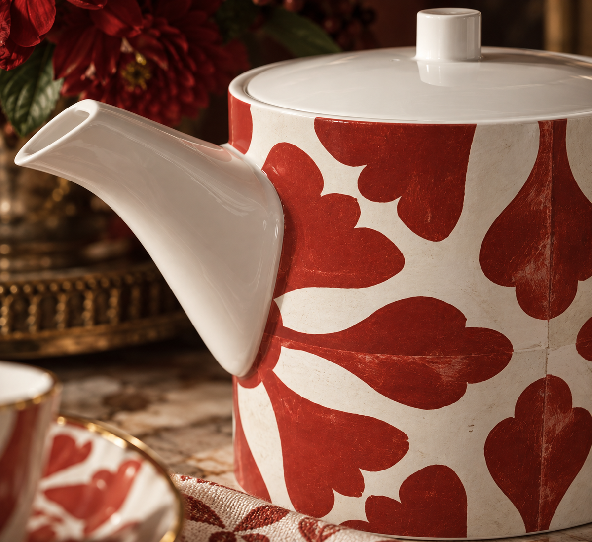 Rosso Fiore Bone China Teapot