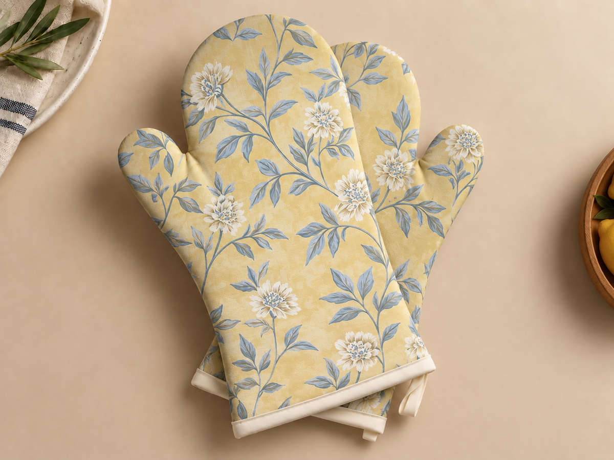 Butter Yellow Floral Oven Mitts