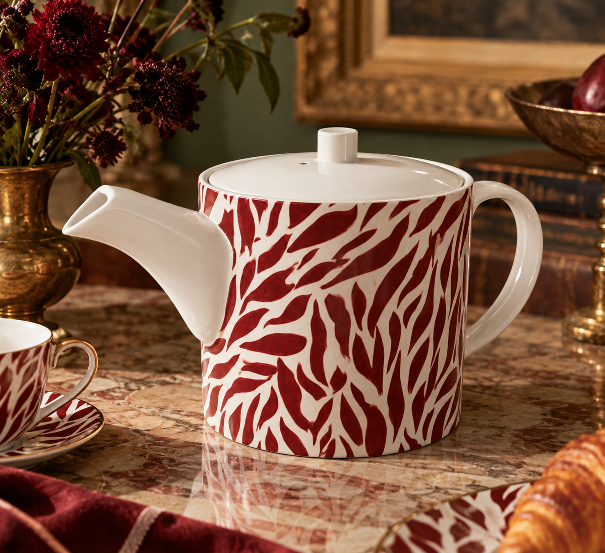 Crimson Willow Bone China Teapot