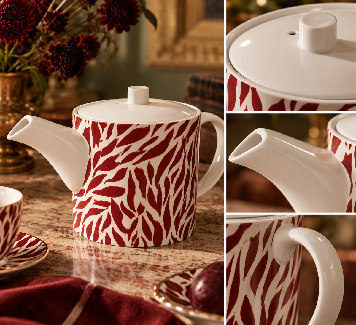 Crimson Willow Bone China Teapot