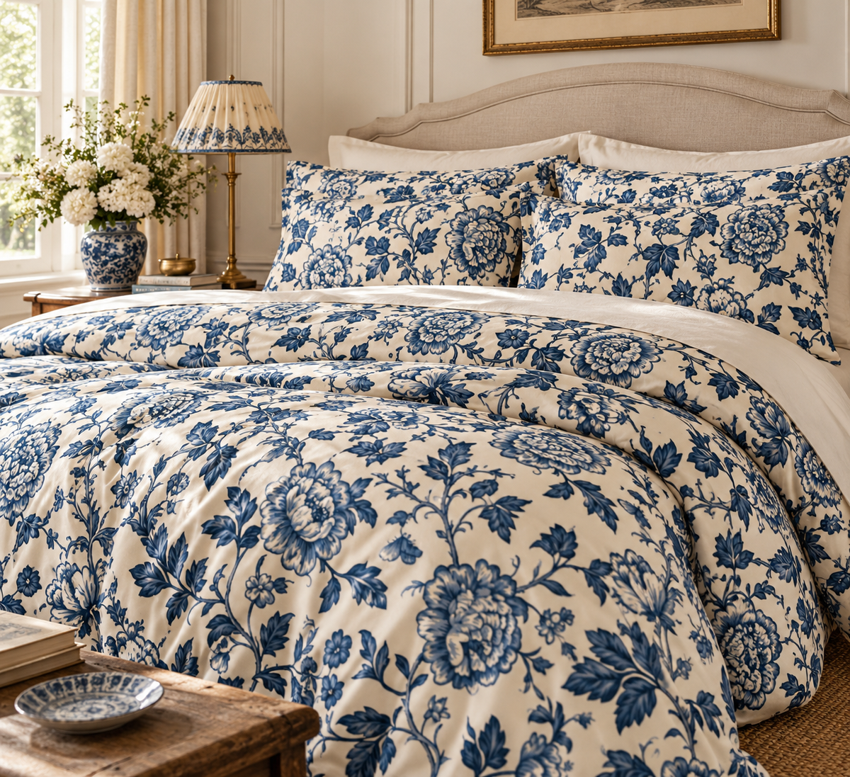 Blue Floral Duvet Cover, English Country Bedding