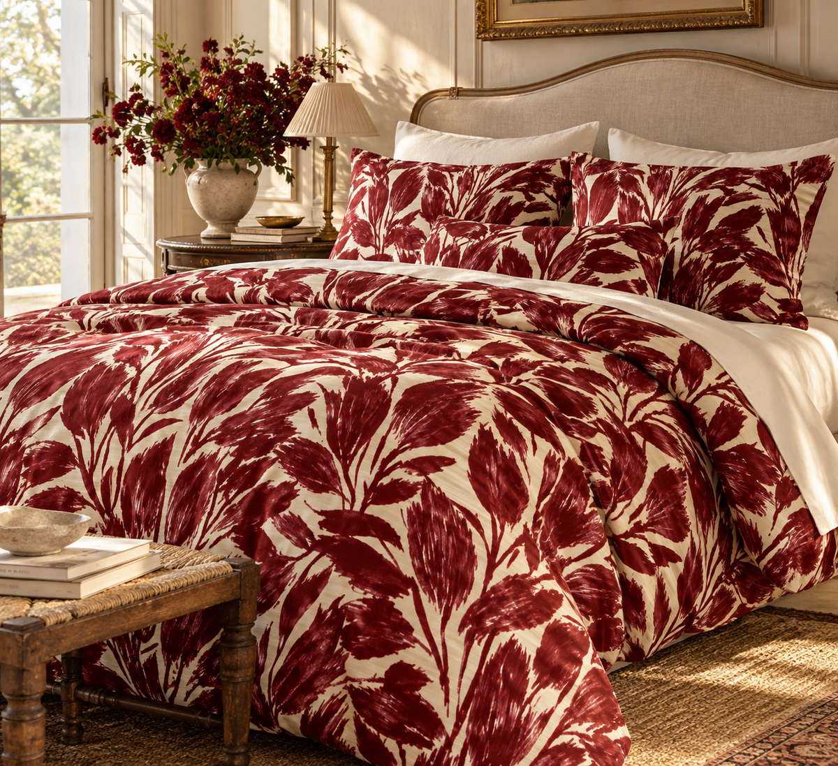 Burgundy Botanical Duvet Cover