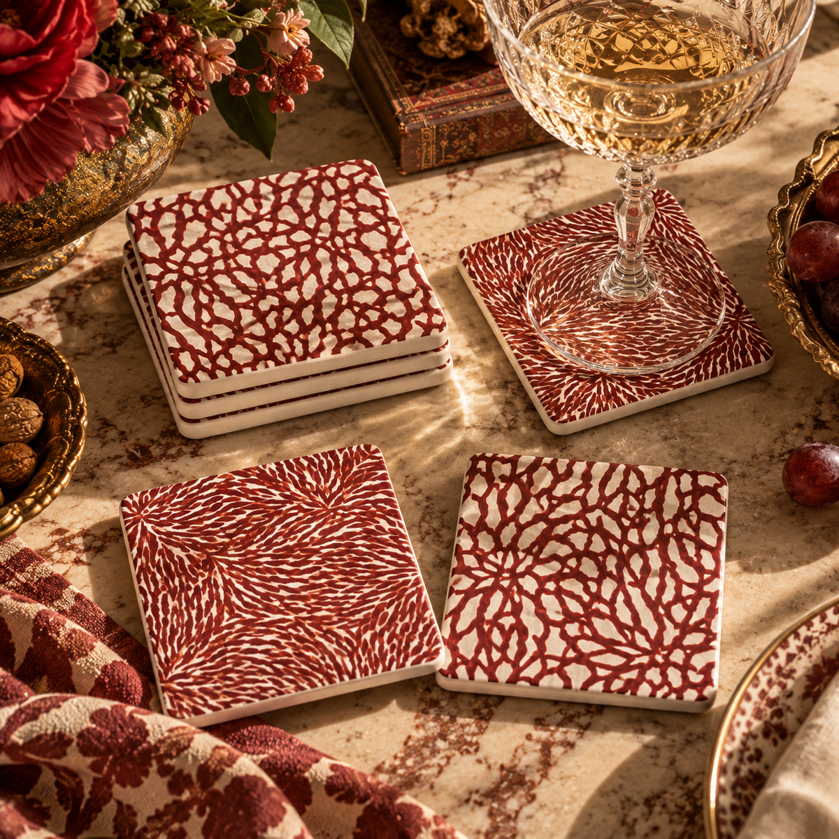 Sienna Coral Ceramic Coaster Set