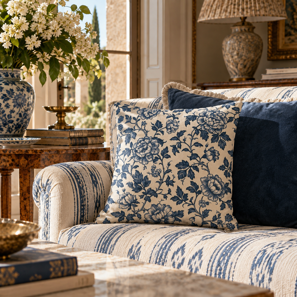 Eloise Blue Floral Suede Vision Pillow
