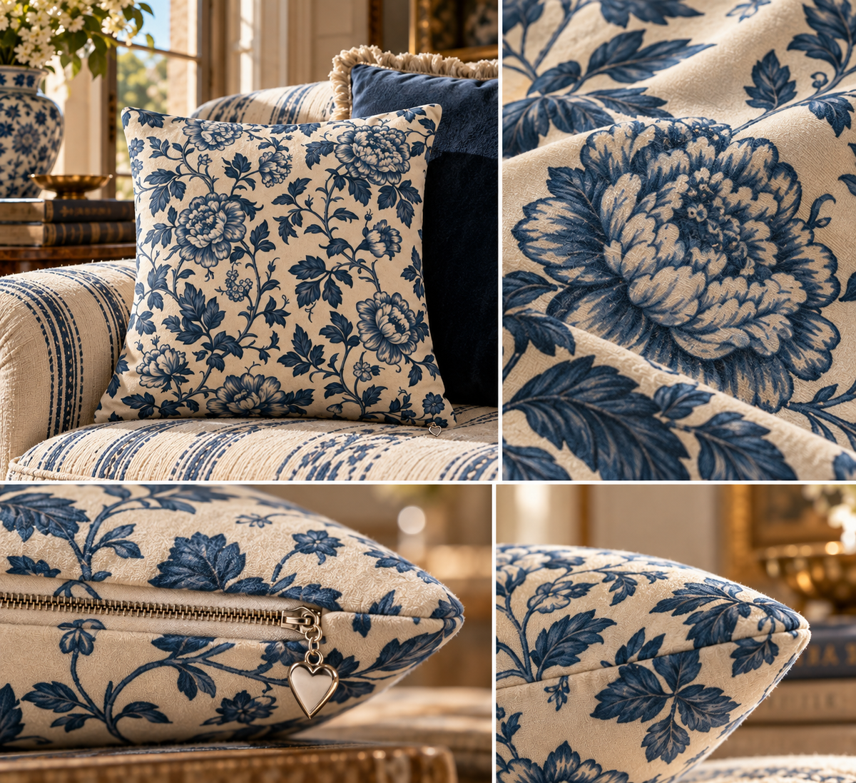 Eloise Blue Floral Suede Vision Pillow