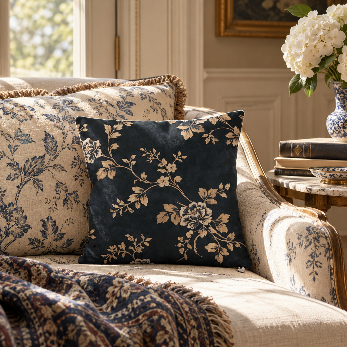 Evelyn Midnight Floral Suede Vision Pillow